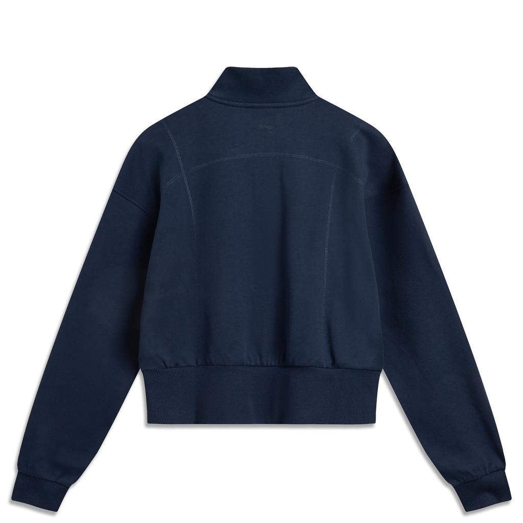 Li Ning Sports Trend Series Comfortable Casual Simple Stand Collar Zipper Loose Cardigan Sweatshirt Women Sweatshirt Deep-Iris-Blue AWDU442-3