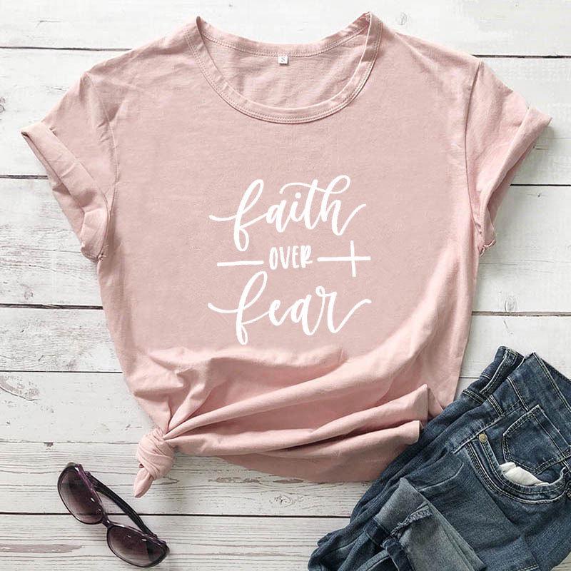 Унисекс футболка в уличном стиле «Вера превыше страха» - Европейский и американский стиль