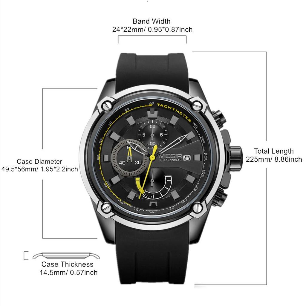 Megir Chronograph Men Sport Watch Male Silicone Automatic Date Quartz Watches Mens Luxury Brand Waterproof Relogio Masculino