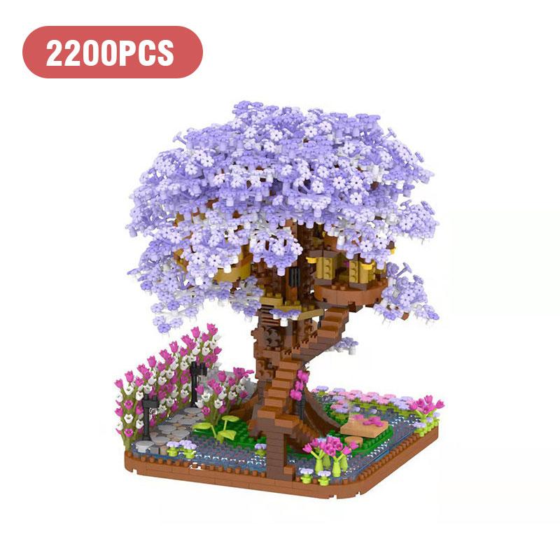 Mini Flower Tree House Building Blocks Trains With Lights Diy Model City Street View Flower Bricks Kids Toys Christmas Gifts