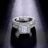 Luxury Silver Plated Square Diamond Ring Set for Couples Fashion Elegant Wedding Band