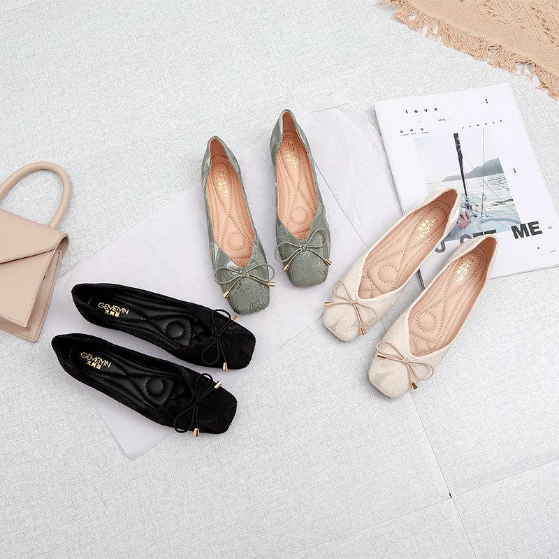 Модные Новые Весенние Балетки Женские Балетки с Бантом Женские 2024 Новые Квадратный Носок Мелкие Брендовые Туфли Слипоны Лоферы Zapatos De Mujer