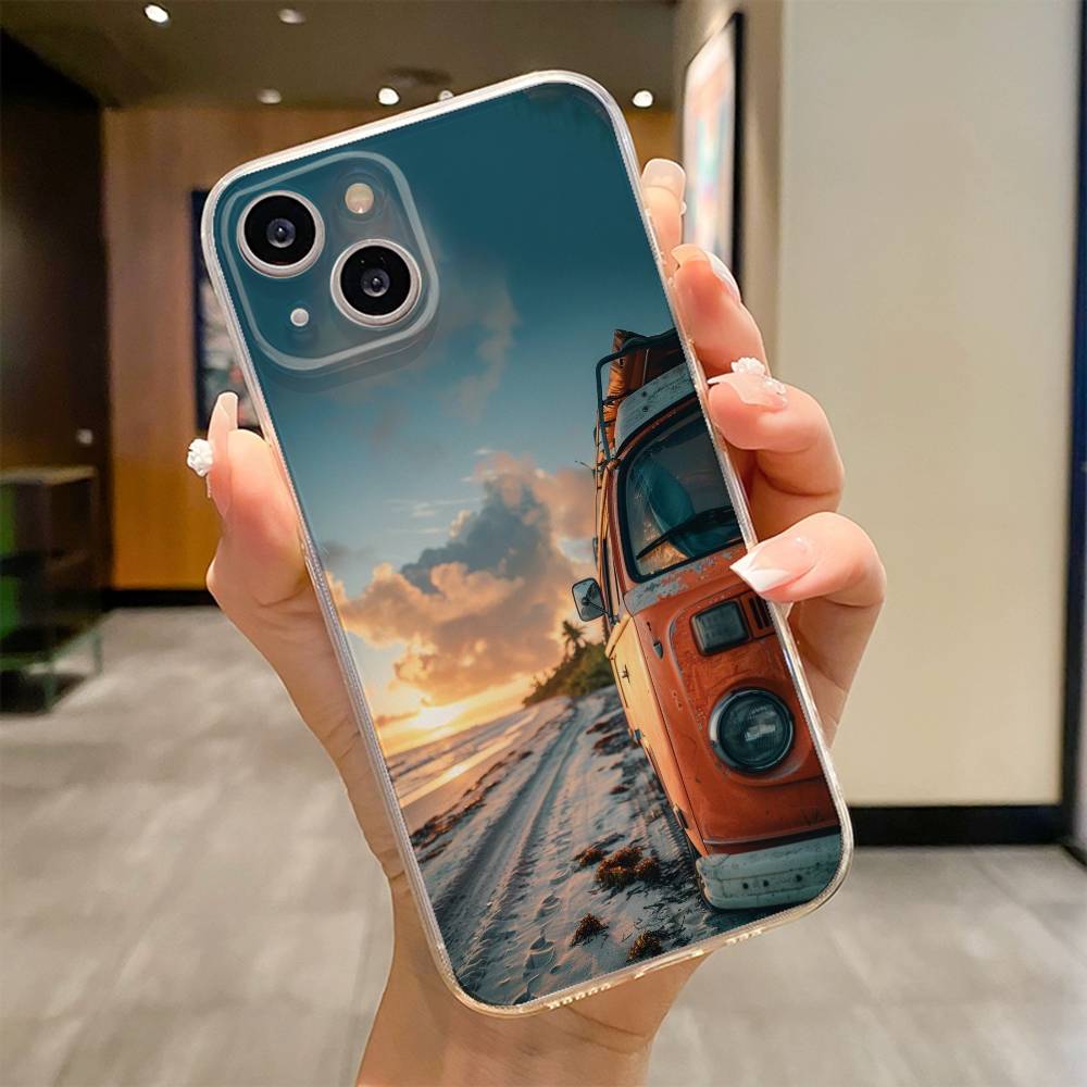 Чехол для телефона 'Комби-фургон Серфинг' для iPhone 17 16e 16 15 14 13 12 11mini Pro Max X XR XSMAX 8 7 Air Plus Мягкая крышка
