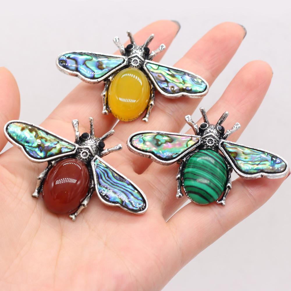 1Pc Reiki Healing Crystal Pendant, Natural Stone Insect Shape Charms for DIY Necklace Hanging Decoration Accessories, Jewelry Making Halloween Crafts