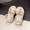 Summer New Kids Sandal Sweet Bowtie Princess Shoes for Girls Open-toe Fashion Children Pearl Ankle Strap School Causal Sandals