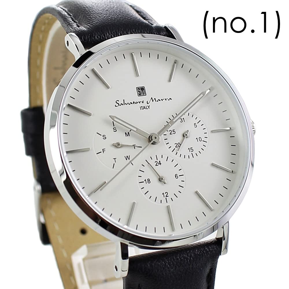 Salvatore Marra Select Series Leather Analog Watch SM22102 Men's and Women's Date Calendar White Black Official Domestic Product