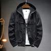 Men's Spring and Autumn Windproof Jacket Hooded Washed Denim Jacket Plus Size Denim Jacket