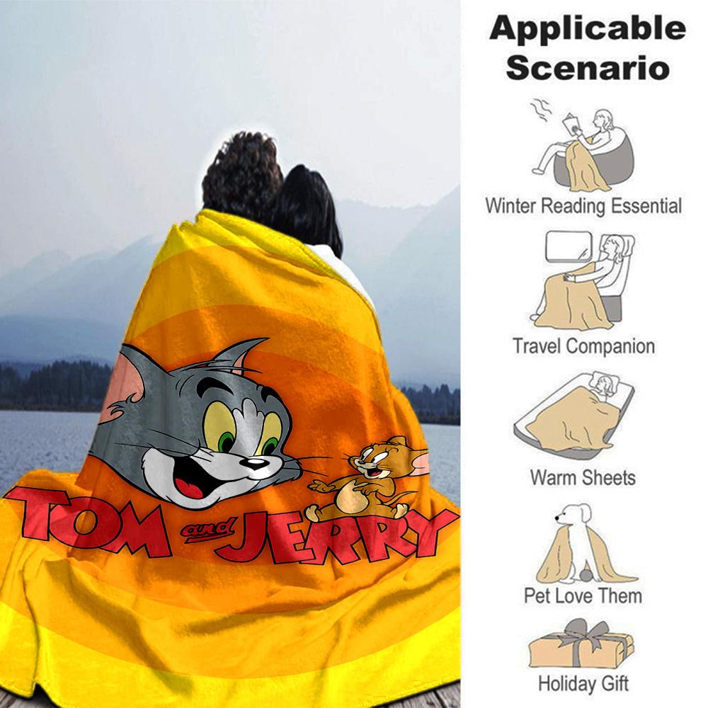 1pc Tom Jerry Flannel Blanket Soft Warm Throw for Home, Office, Travel, All-Season Cozy Bedding GiftL1099