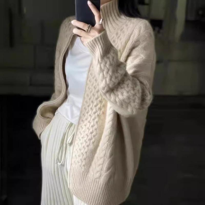 Утолщенный женский свитер с высоким воротом на молнии, кардиган, ленивый, свободный, короткий, темпераментный, трикотажный топ-пальто