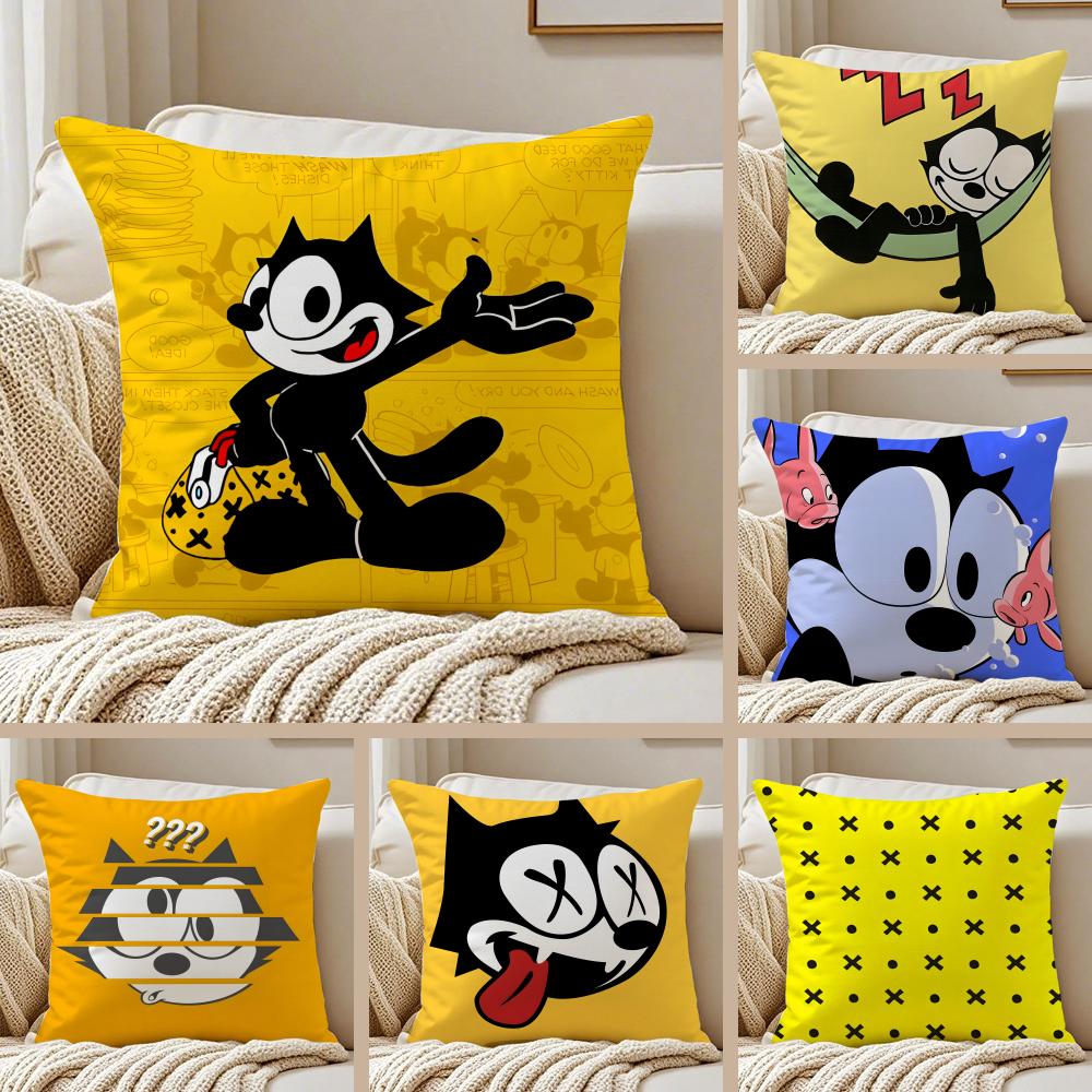 Cute and classic animation FFelix the Cats Cushion Cover Pillowcase Antidustmite Invisible Zipper Short Plush Sofa Cushion