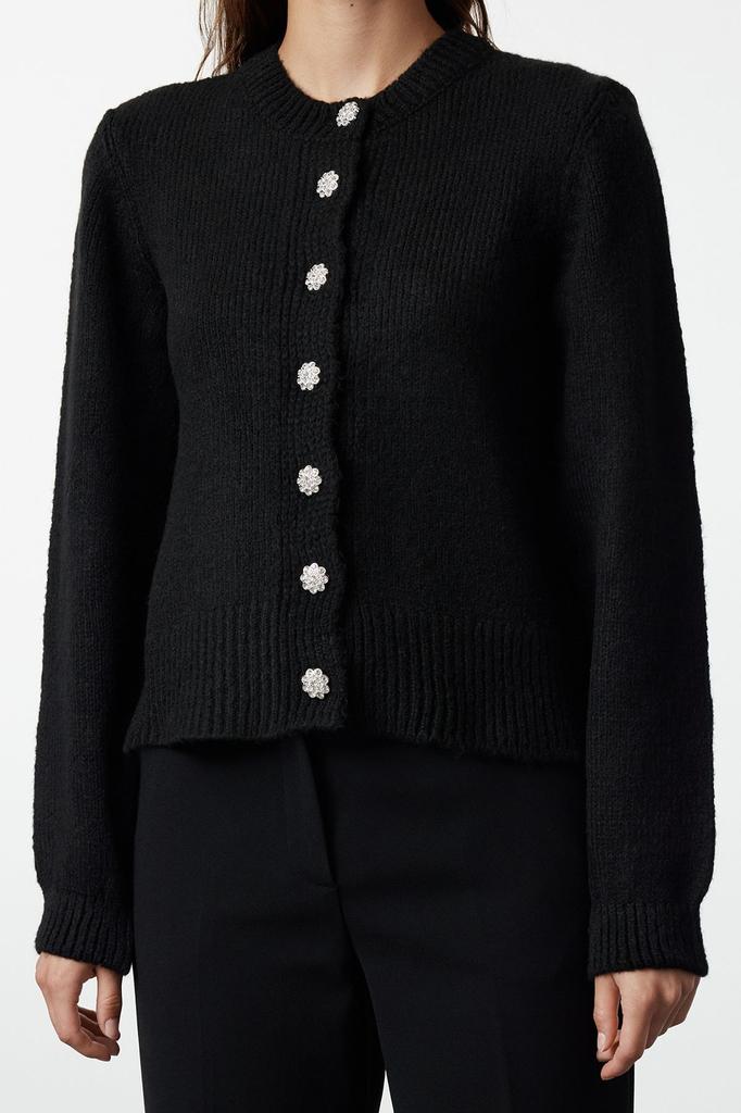 Women's Elegance Style Cardigan Stone Soft Textured Jewel Buttoned Jacket Look Knitwear Cardigan