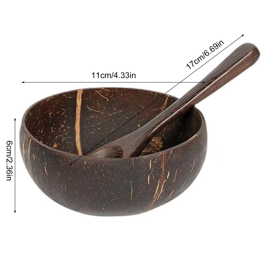 Natural Coconut Bowl Set with Wooden Spoon Eco Friendly Handcrafted Tableware for Salads and Smoothies