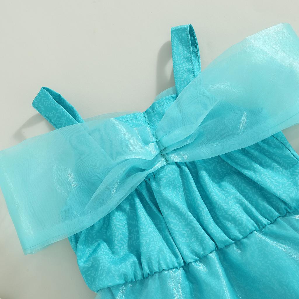 Baby Girls Summer Casual Tutu Romper Blue Short Sleeve Off Shoulder Tulle Romper