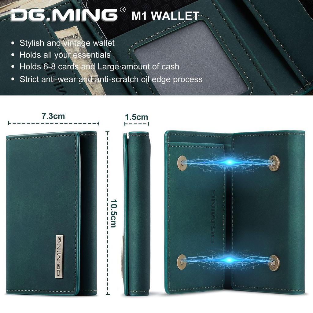 DG.MING черный ретро-кошелек тройного сложения: Вместительный, многофункциональный держатель карт из искусственной кожи и клатч с магнитной застежкой.