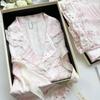 Moe-Style Sweet Pink Kitten Pajamas: Soft Silk, Long-Sleeved & Long Pants for Women - Spring & Autumn Collection