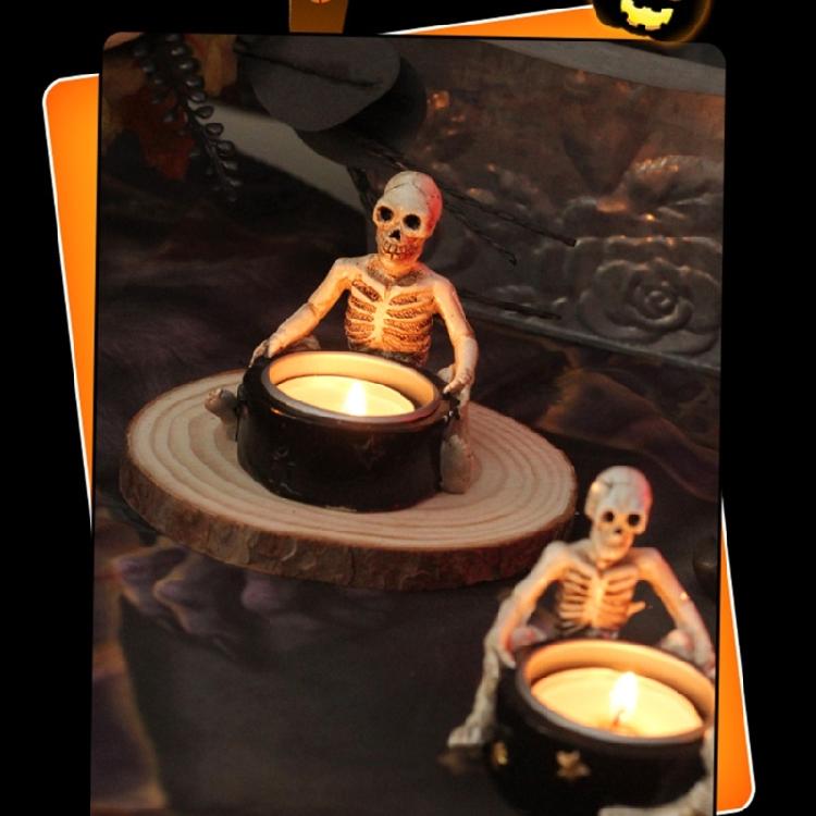 Halloween Candlestick Horror Theme Witch Skull Candle Support,Resin Candle Holder for Coffee Shops and Event