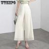 Шифоновые широкие брюки, женские юбки с разрезом, летние брюки, женские укороченные брюки трапециевидной формы с высокой талией