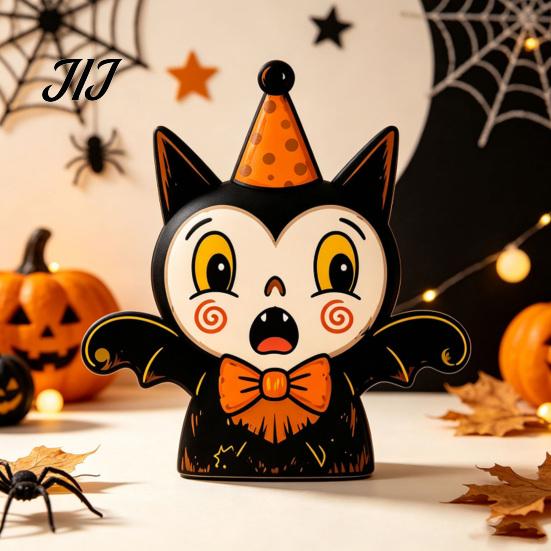 Collectible Holiday Wood Figures Wooden Halloween Ornaments, Retro Desktop Decorations for Home Table Tiered Hand Painted Figurine Tray Decor, Rustic