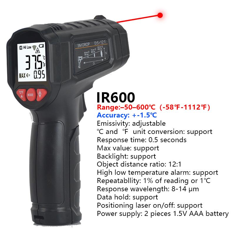 Infrared Thermometer -50-600 DegreeTemperature Gun Digital Thermometer Pyrometer Thermal Imager Can Send From Russian