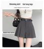 Women's Summer 2024 Gray Pleated High-Waist A-Line Skirt Shorts - Slim, Loose Fit