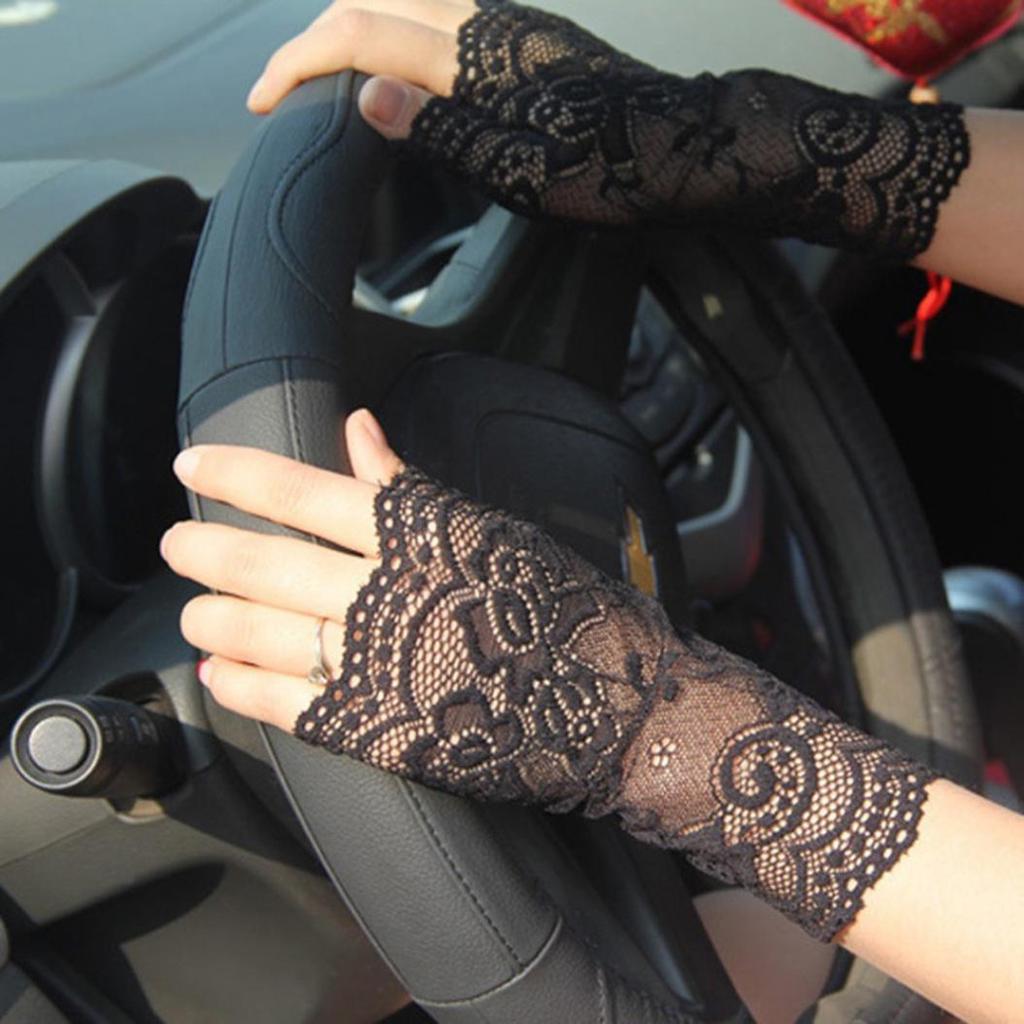 Women Sexy Fingerless Lace Driving Sunscreen UV Protection Wedding Party Gloves AVE