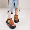 Johnature Retro Genuine Leather Peep Toe Sandals For Women's Comfortable And Breathable Thick Soled Shoes