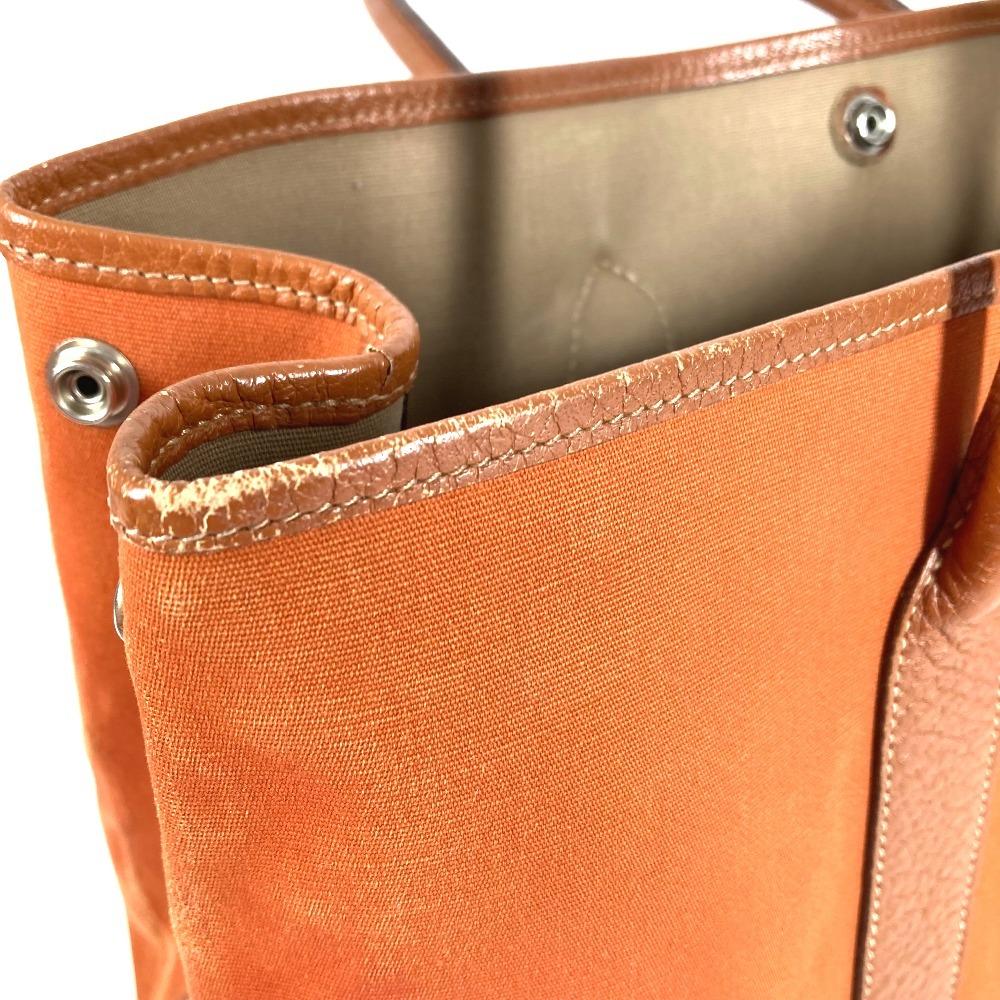HERMES Garden Party 36 PM Hand Bag Shoulder Bag Tote Bag Leather/Canvas Orange