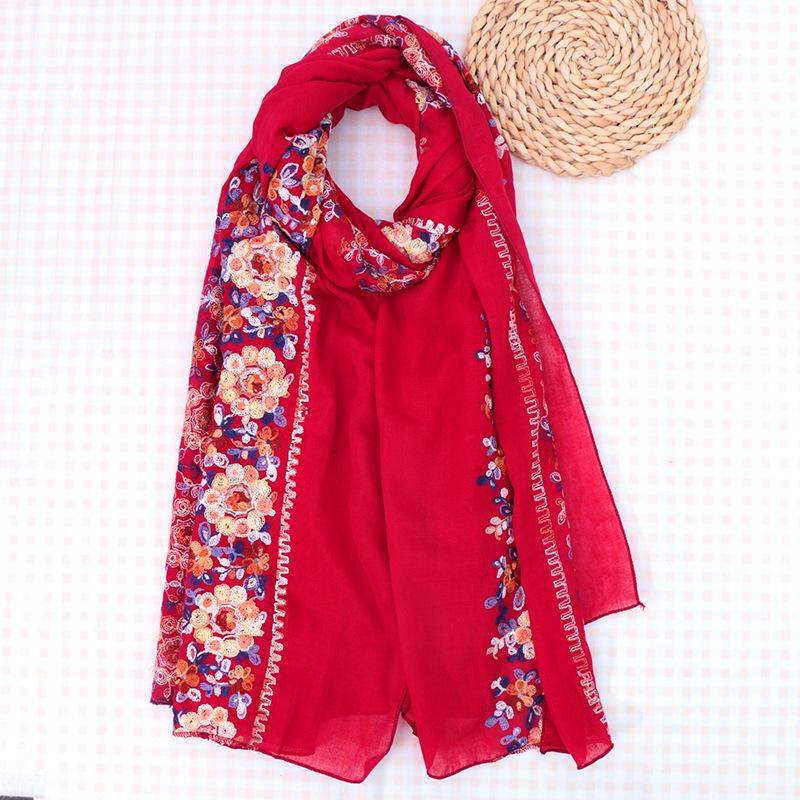 Женская шаль для путешествий с вышивкой в стиле ретро из хлопка и льна, хиджаб, защита от солнца, теплая пляжная накидка, накидка для пустыни, богемный шарф