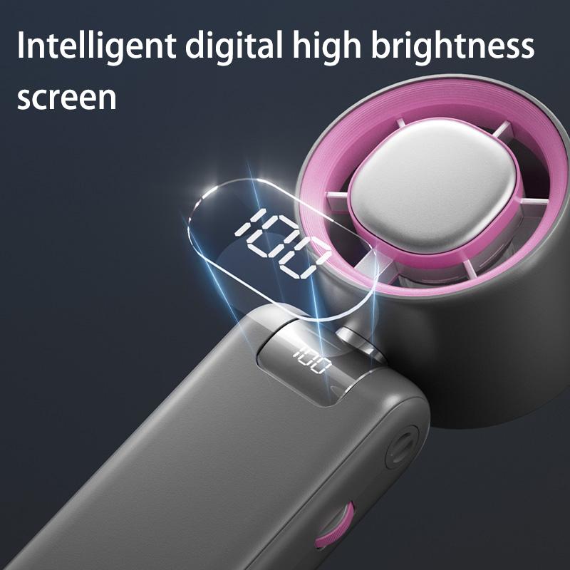 Portable Handheld Fan, USB Rechargeable Digital Display Fan, Foldable Desktop Fan, Cooling & Ice Compress Hanging Neck Fan with Lanyard