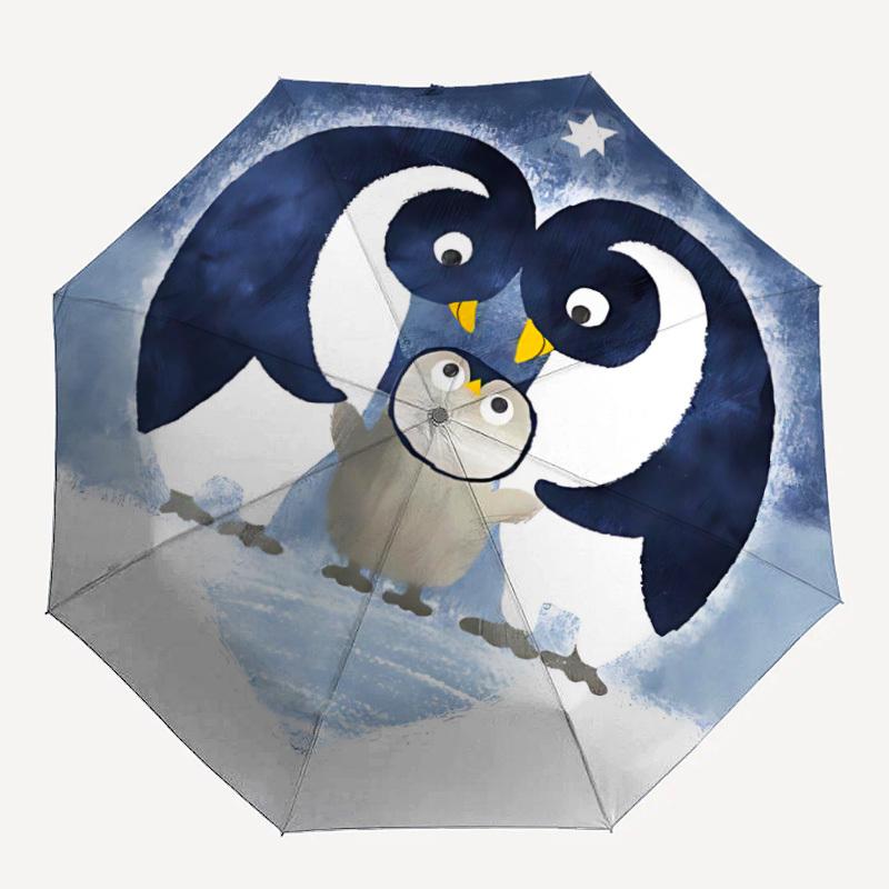 1pc Penguin Moonlight Automatic Folding Umbrella Automatic Open/Close, 8-Rib Durable Frame, Compact Travel Umbrella Suitable004