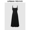 UR 2025 Осень Французское А-силуэтное маленькое черное платье на завязках