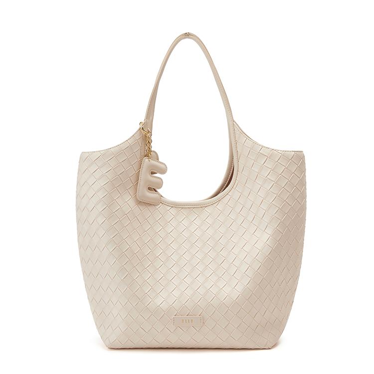 Elle Woven Lazy Style Solid Color Synthetic Leather Tote Shoulder Bag Women bags White Black Brown E05S1325254