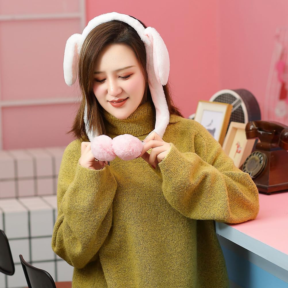 KESYOO Ободок с двигающимися заячьими ушками, милый плюшевый материал, плюшевый аксессуар для волос 20 дюймов для вечеринок и косплея, розовый и белый