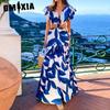 GMXIA Женская мода лето весна цветочный принт с коротким рукавом V-образным вырезом с высокой талией повседневные платья
