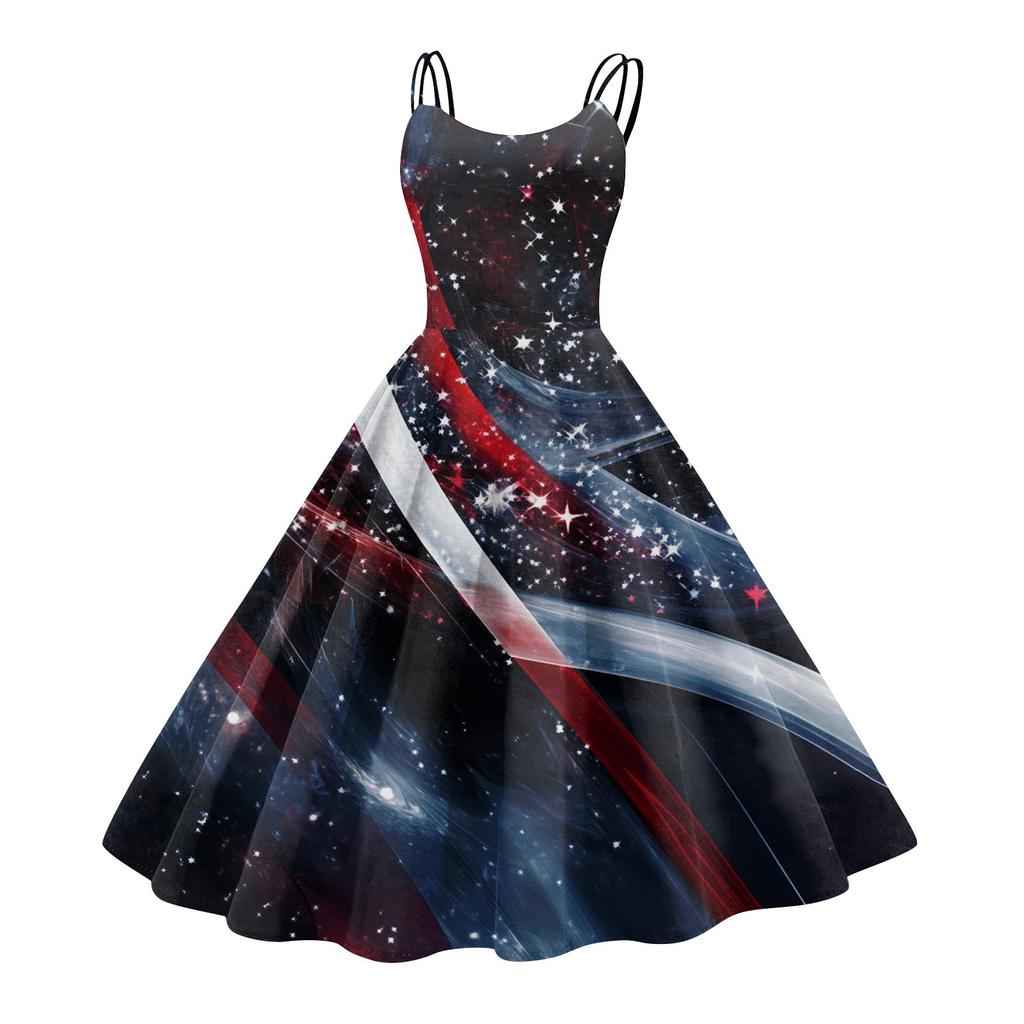 Женское сексуальное платье с открытыми плечами в стиле панк-винтаж с принтом «День независимости»