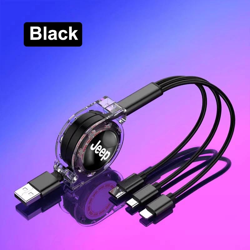 For Jeep Car Retractable Data Cable 3 In 1 Fast Charging Charger Cable For Jeep Renegade Wagoneer Avenger Recon Wrangler JK G