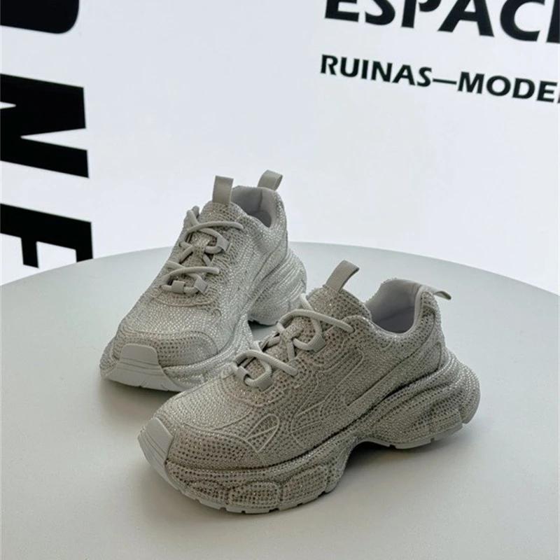 Модные кроссовки Chunky для женщин, шикарные кроссовки для бега, модные повседневные туфли из натуральной коровьей кожи, дышащие, с увеличенной высотой, на плоской платформе