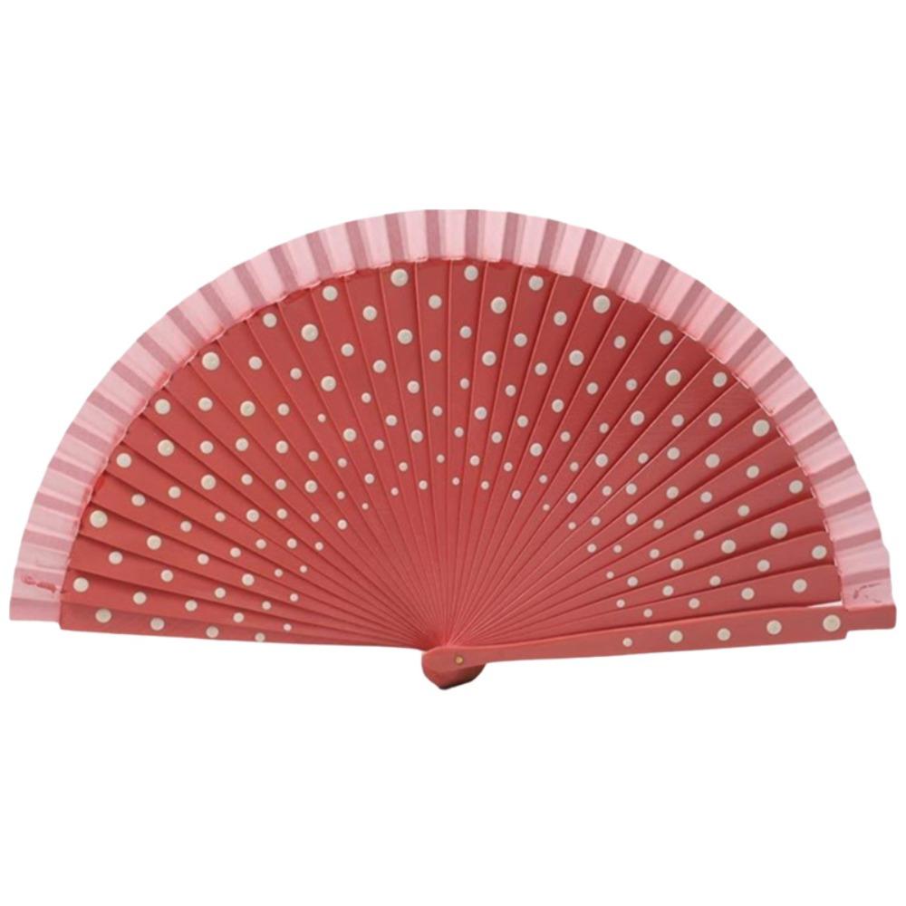 Portable Dots Pattern Flamenco Spanish Folding Fan Vintage Wood Handle Hand Fan Colorful Dancing Fan Filming Props