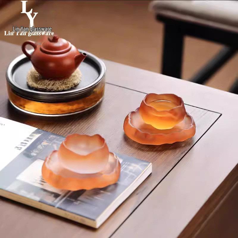 Frosted Japanese-Style Blown Glass Tea Cup - Thick, Irregular Design