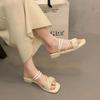 French Small Fragrant Slippers Women's Summer Wear 2025 New Flat Bottom with Skirt Beach One-word Sandals Pregnant Women