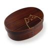 Fujishiro Kogei Magewappa Oval Lunch Box with Cat Design, Lacquered, Finished In Japan