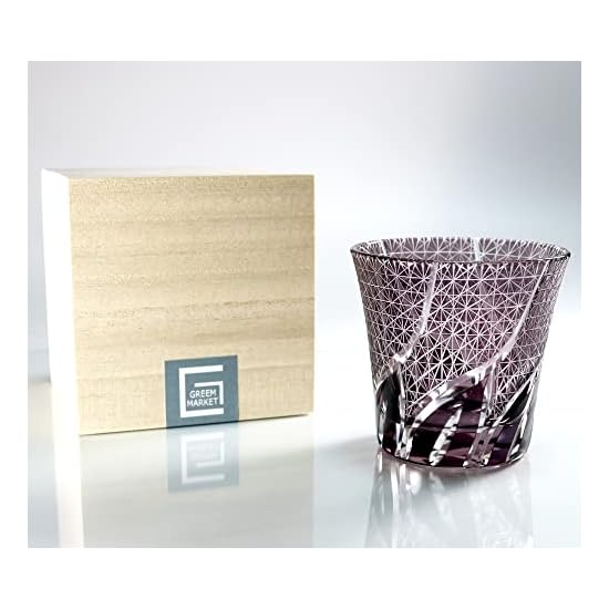 GREEM MARKET Wooden Box Included Handicraft Glasswork Kiriko Glass Cup Shochu Glass Rock Glass Black