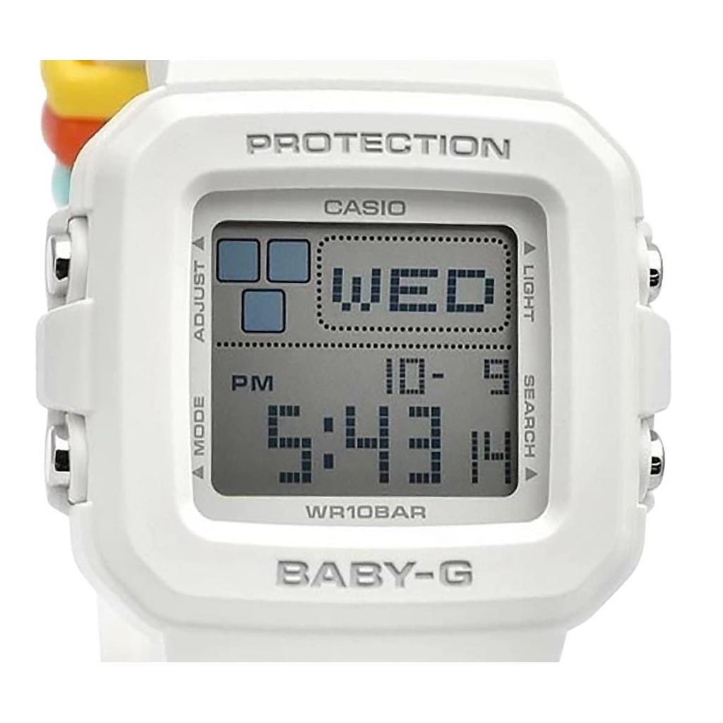 Casio Часы женские Baby-G Plus Digital с белым каучуковым ремешком, кварцевые, BGD-10L-7 100M, с дополнительными петлями для ремешка