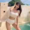 24 Summer Korean High Waist Solid Color Tummy Control Split Beach Bikini