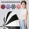 16k Black and White Retro Pagoda Umbrella Classical Striped Parasol Umbrella Sun Rain UV Large Umbrella with Hook Handle