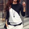 Korean Fashion Women Style Autumn Slim Fit Color Block Blouse Long Sleeve Shirt