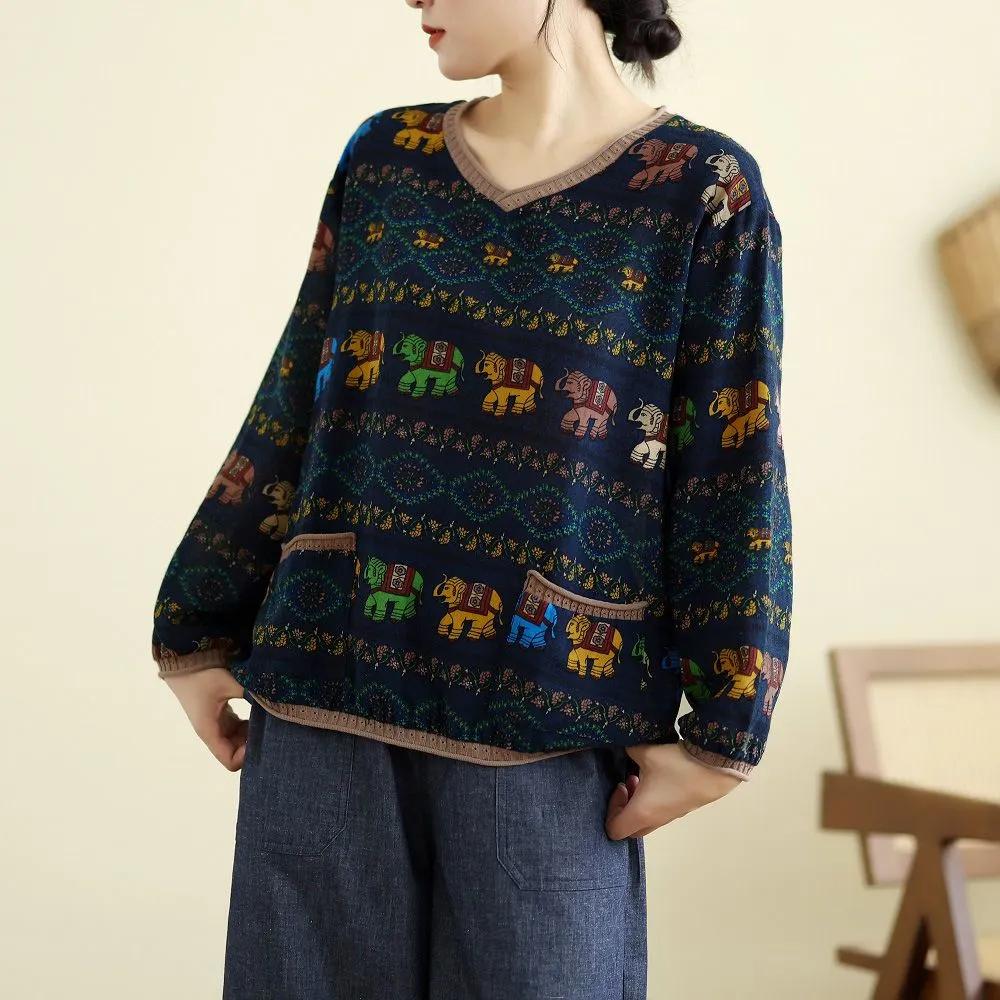 WomenSwing Осень Винтаж Стиль Лоскутное Цветочный Принт Вязание Пуловеры Повседневный Свободный Круглый Вырез Мягкий Модный Свитер Для Женщин