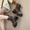 Fashion Autumn Women High Platform Ankle Boots Winter Thick Sole Motorcycle Boots 9.5CM Heels Chunky Metal Short Leather Sneakers Woman