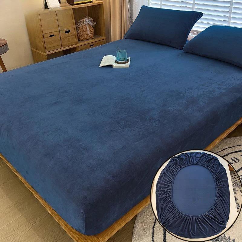 Warm Winter Velvet Fleece Fitted Sheet Elastic Mattress Cover Couple 2 Seater Bed Linens Luxury Double Bed Sheet