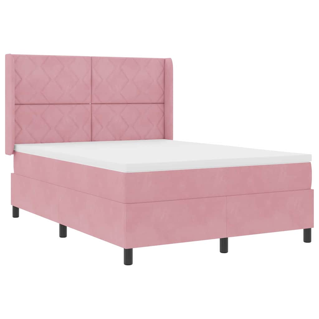 Box Spring Bed with Headboard Pink 140 x 190 cm Velvet